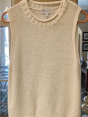 Michael Stars Cream Knit Sweater Vest XS | Sleeveless Cotton Blend Minimalist